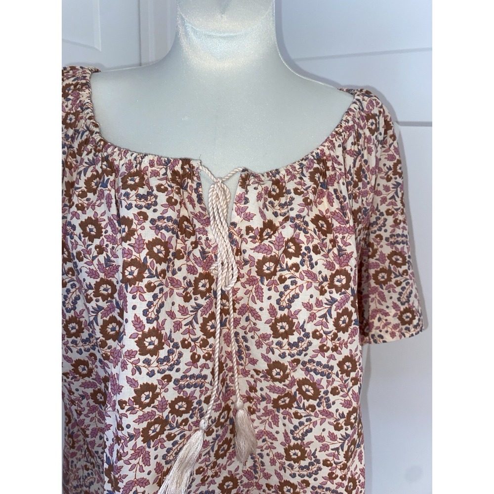 Faherty Florence Floral Top Organic Cotton Peasant Blouse Size Large - Picture 4 of 9